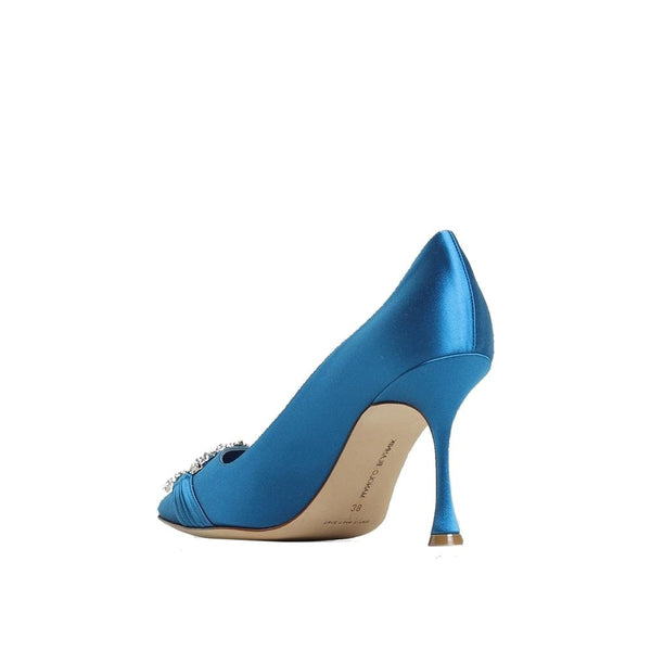 Seidenpumps mit hohem Absatz in Blau