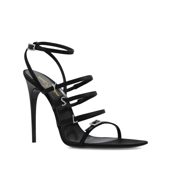 Schwarze Seiden-Stilettos mit Absatz
