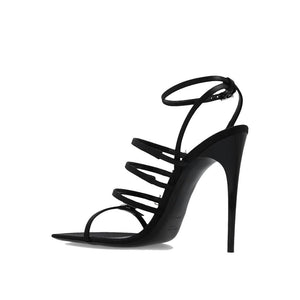 Schwarze Seiden-Stilettos mit Absatz
