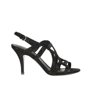 Schwarze Leder-Stilettosandalen
