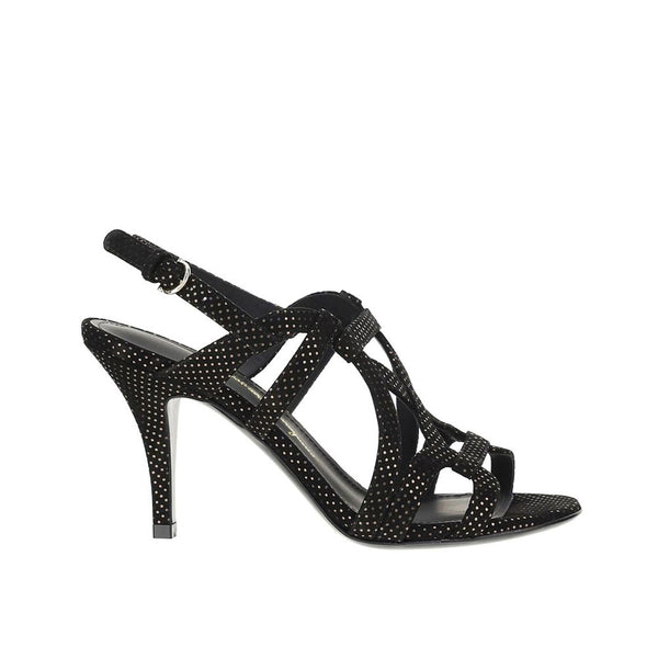 Schwarze Leder-Stilettosandalen