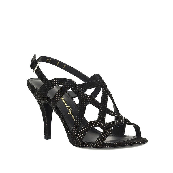 Schwarze Leder-Stilettosandalen