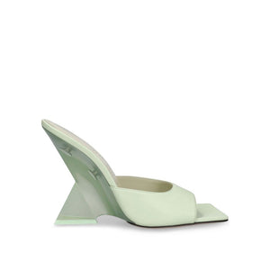 Grüne Sandalen mit Plateauabsatz aus Kalbsleder