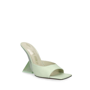 Grüne Sandalen mit Plateauabsatz aus Kalbsleder