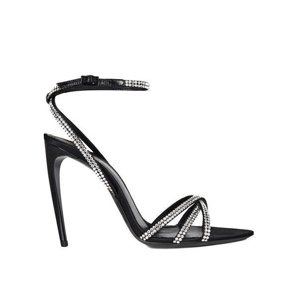 Schwarze Seiden-Stilettos mit hohen Absätzen