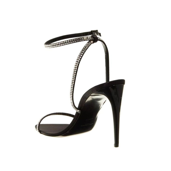 Schwarze Seiden-Stilettos mit hohen Absätzen