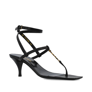 Schwarze Sandalen aus Kalbsleder mit Pfennigabsatz