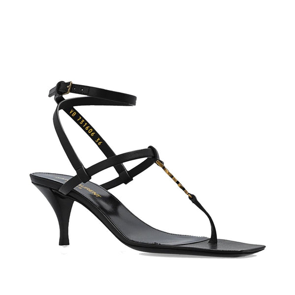 Schwarze Sandalen aus Kalbsleder mit Pfennigabsatz