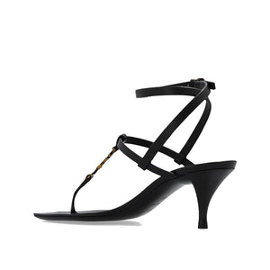 Schwarze Sandalen aus Kalbsleder mit Pfennigabsatz
