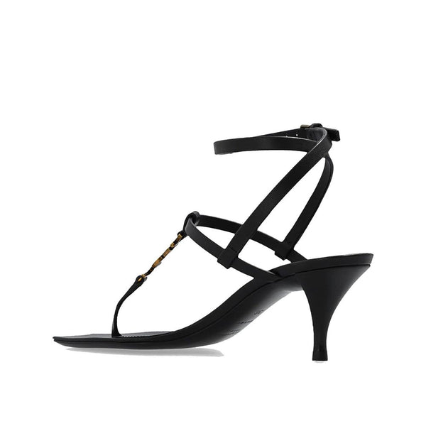 Schwarze Sandalen aus Kalbsleder mit Pfennigabsatz