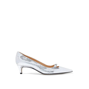 Silberne Mid-Heel-Pumps aus Kalbsleder