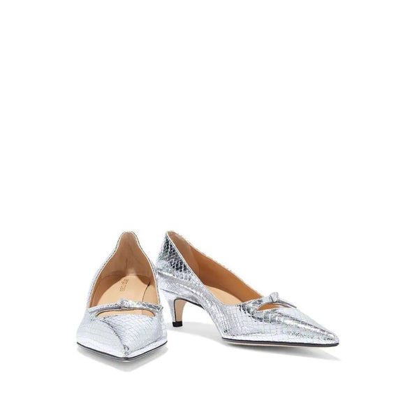 Silberne Mid-Heel-Pumps aus Kalbsleder