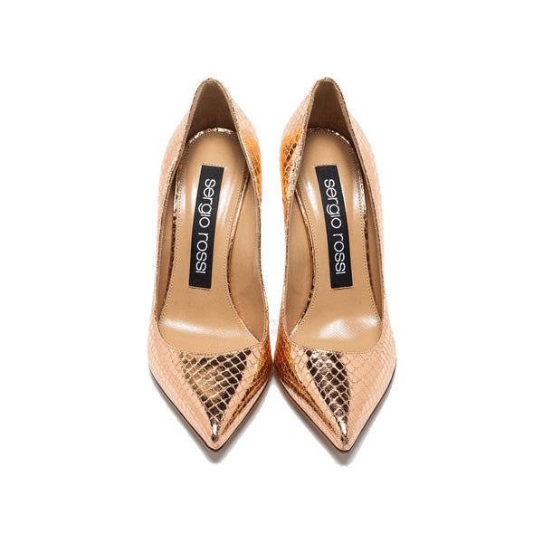 Rose Goldene Kalbsleder-Pumps mit hohem Absatz
