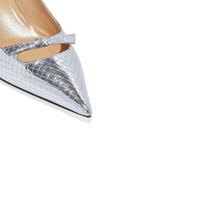 Silberne Mid-Heel-Pumps aus Kalbsleder