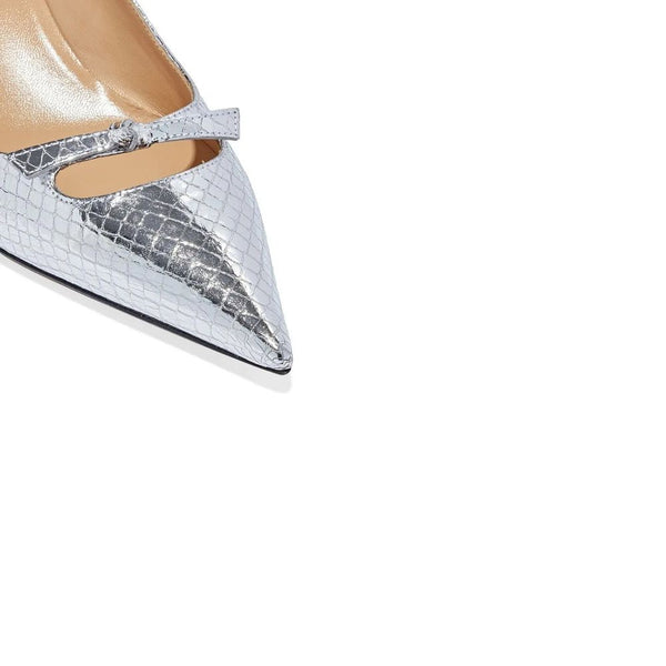 Silberne Mid-Heel-Pumps aus Kalbsleder