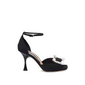 Schwarze Stoff-Stilettosandalen