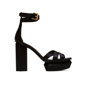 Schwarze Seiden-Plateau-Sandalen
