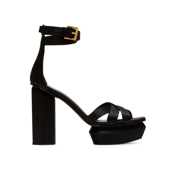 Schwarze Seiden-Plateau-Sandalen