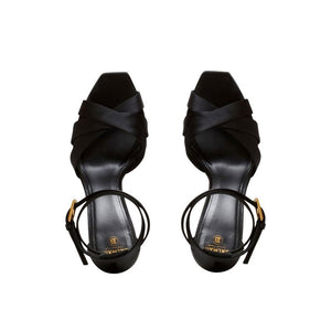 Schwarze Seiden-Plateau-Sandalen