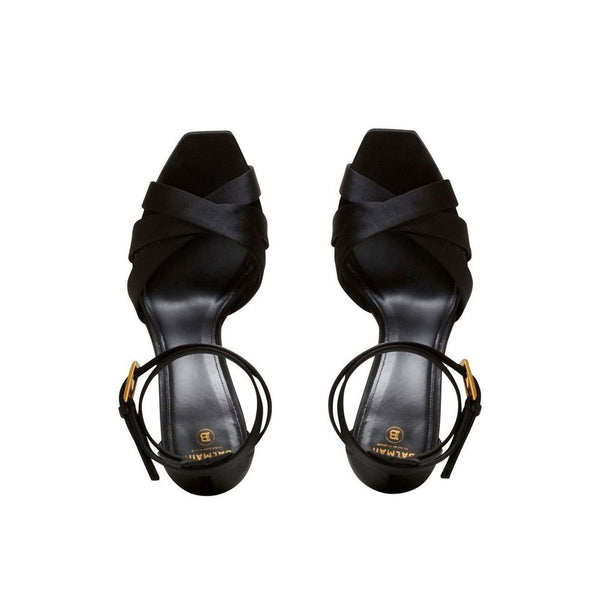 Schwarze Seiden-Plateau-Sandalen
