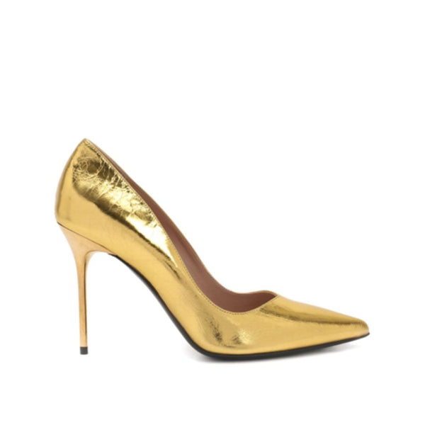 Goldene Kalbshaut-Pumps mit hohem Absatz