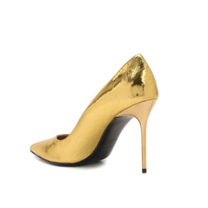 Goldene Kalbshaut-Pumps mit hohem Absatz