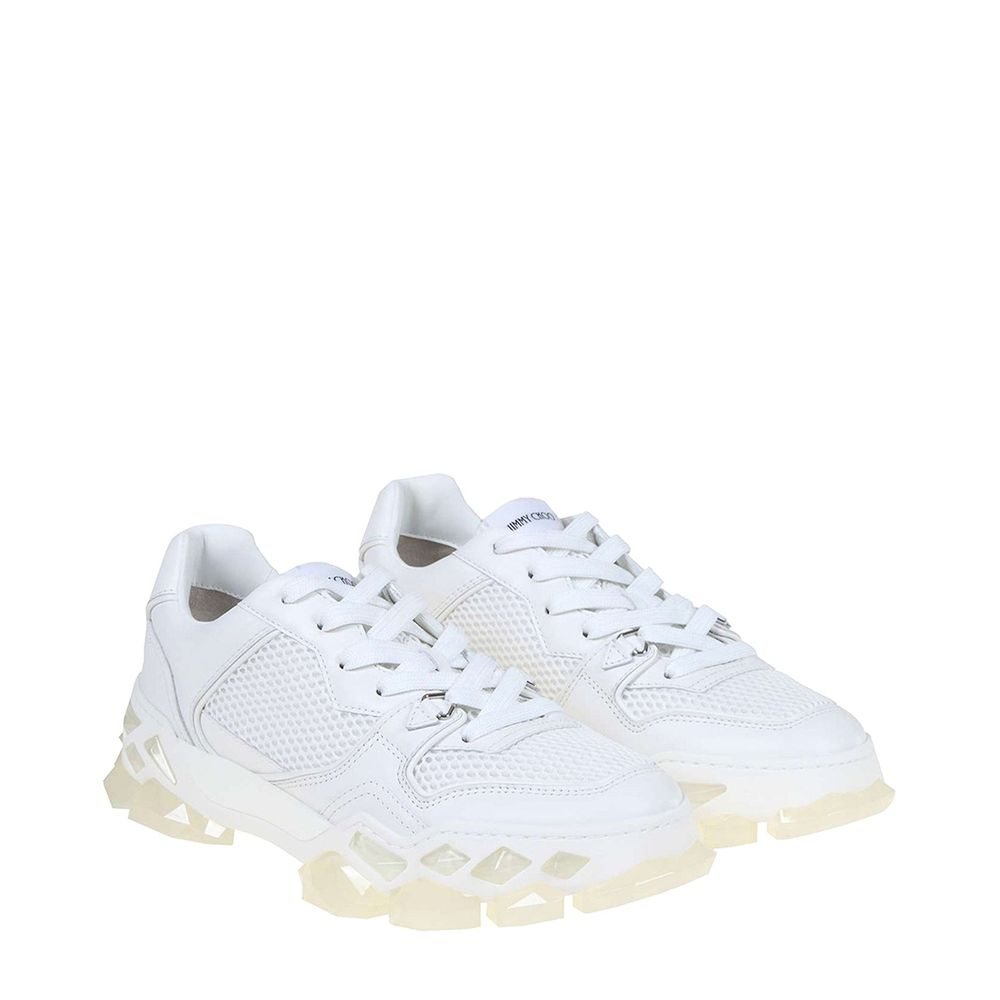 Weiße Kalbshaut-Sneaker mit klobiger Sohle