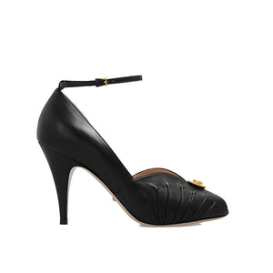 Schwarze Lederpumps mit hohem Absatz