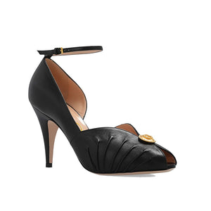 Schwarze Lederpumps mit hohem Absatz