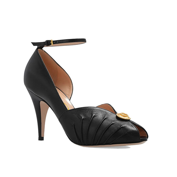 Schwarze Lederpumps mit hohem Absatz