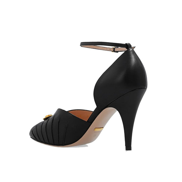 Schwarze Lederpumps mit hohem Absatz