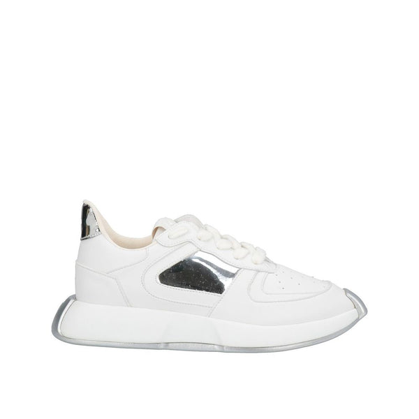 Weiße Kalbshaut-Sneaker mit klobiger Sohle