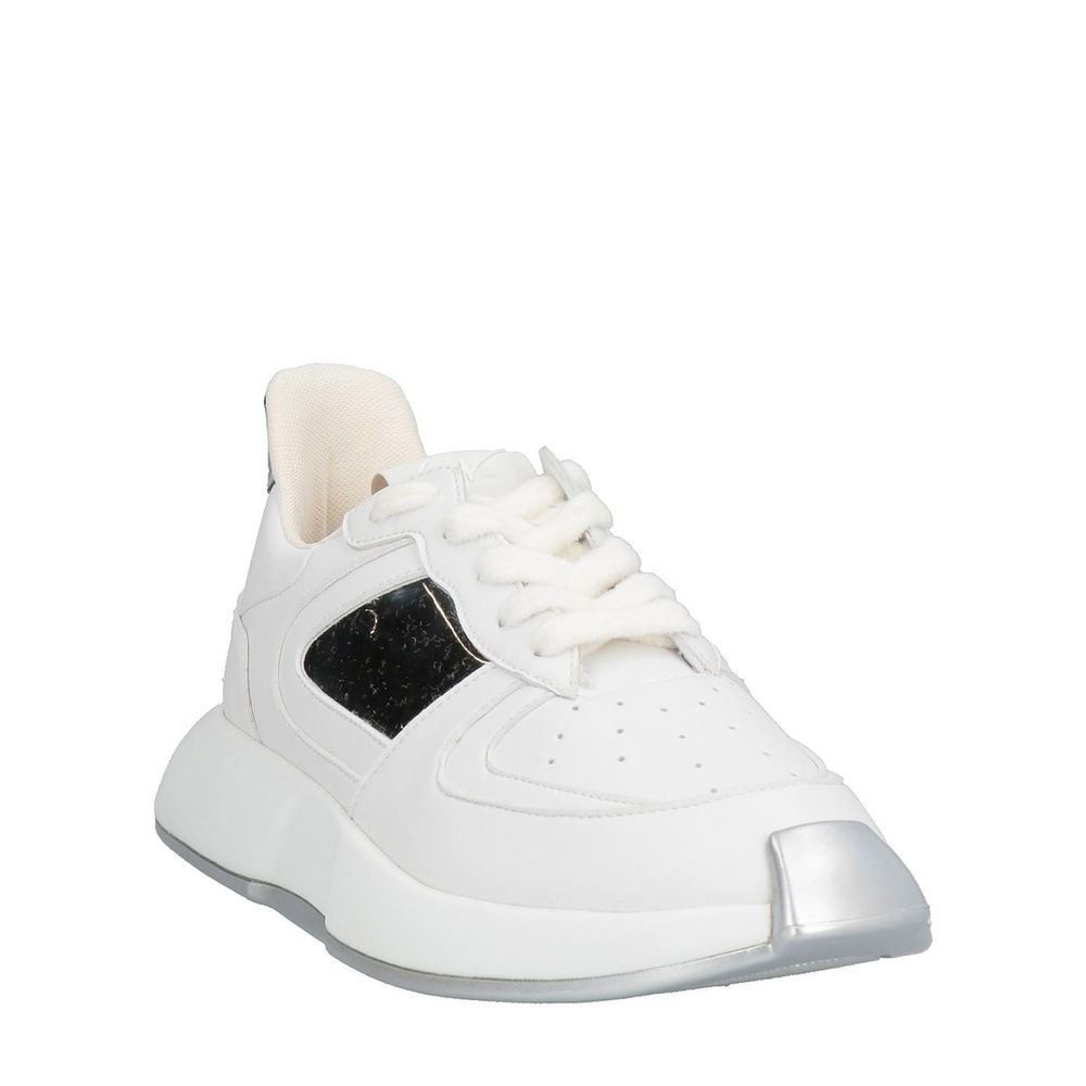 Weiße Kalbshaut-Sneaker mit klobiger Sohle