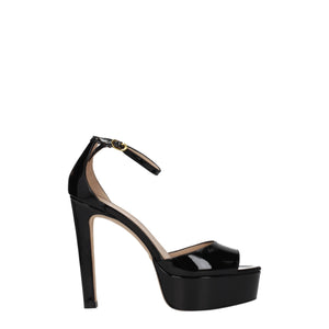 Schwarze Leder-Plateau-Sandalen