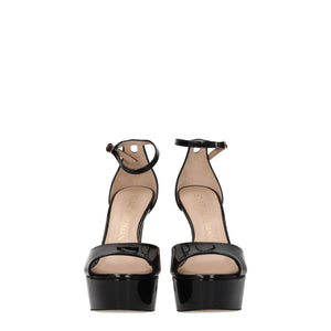 Schwarze Leder-Plateau-Sandalen