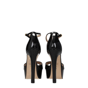 Schwarze Leder-Plateau-Sandalen