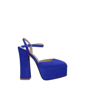 Blaue Leder-Plateausandalen