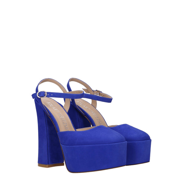 Blaue Leder-Plateausandalen