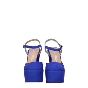 Blaue Leder-Plateausandalen