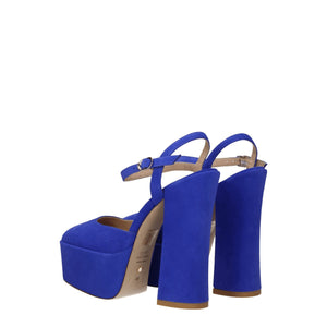 Blaue Leder-Plateausandalen