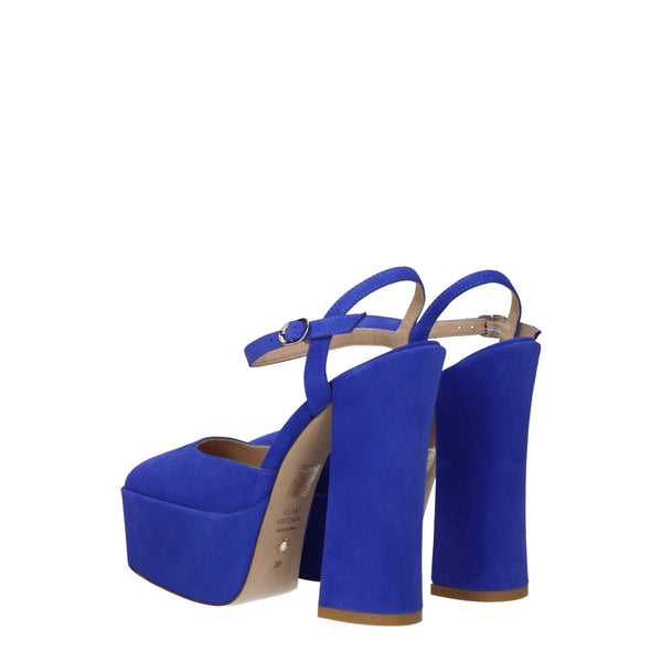 Blaue Leder-Plateausandalen