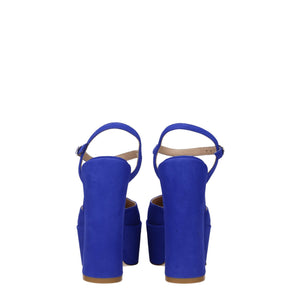 Blaue Leder-Plateausandalen