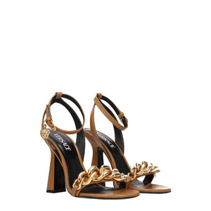 Braune Leder-Stilettosandalen