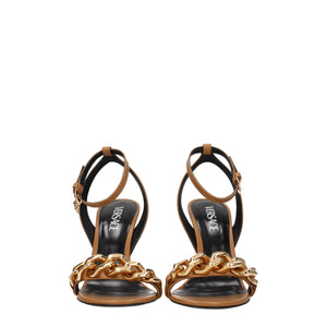 Braune Leder-Stilettosandalen