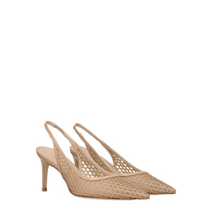 Beige Leder High Heel Pumps