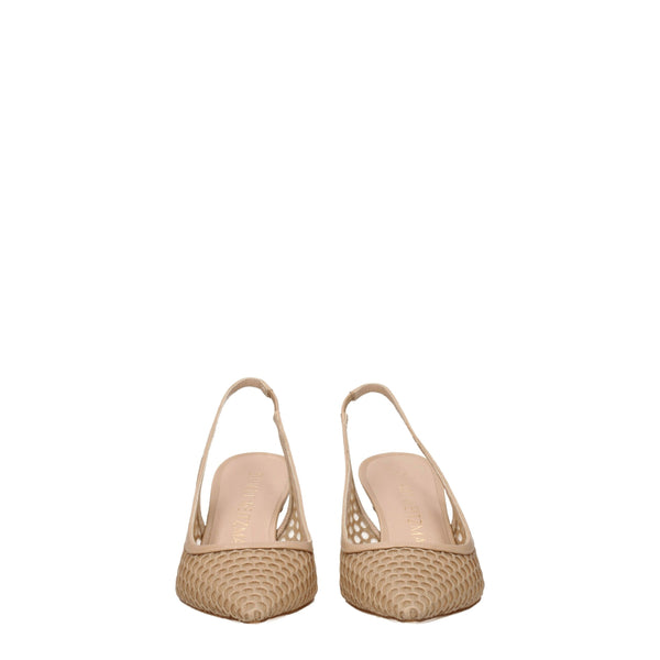 Beige Leder High Heel Pumps