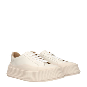 Beige Leder Plateau Turnschuhe