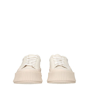 Beige Leder Plateau Turnschuhe