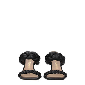 Schwarze Leder-Stilettosandalen