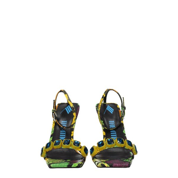 Bunte Leder-Stilettosandalen